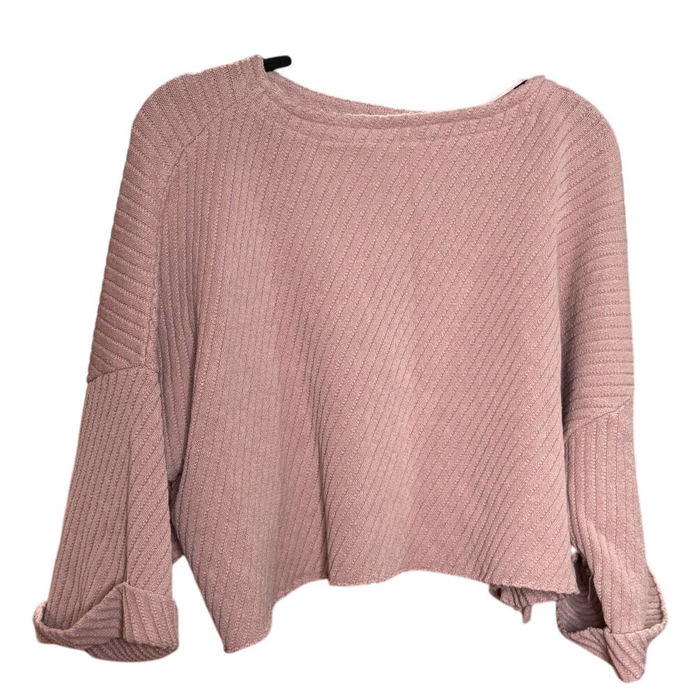 Free People I Can't Wait Ribbed Off-The-Shoulder Oversized Slouchy Sweater Mauve - Picture 2 of 8